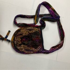 Purple and Black Crossbody Bag with Ornate Embroidery